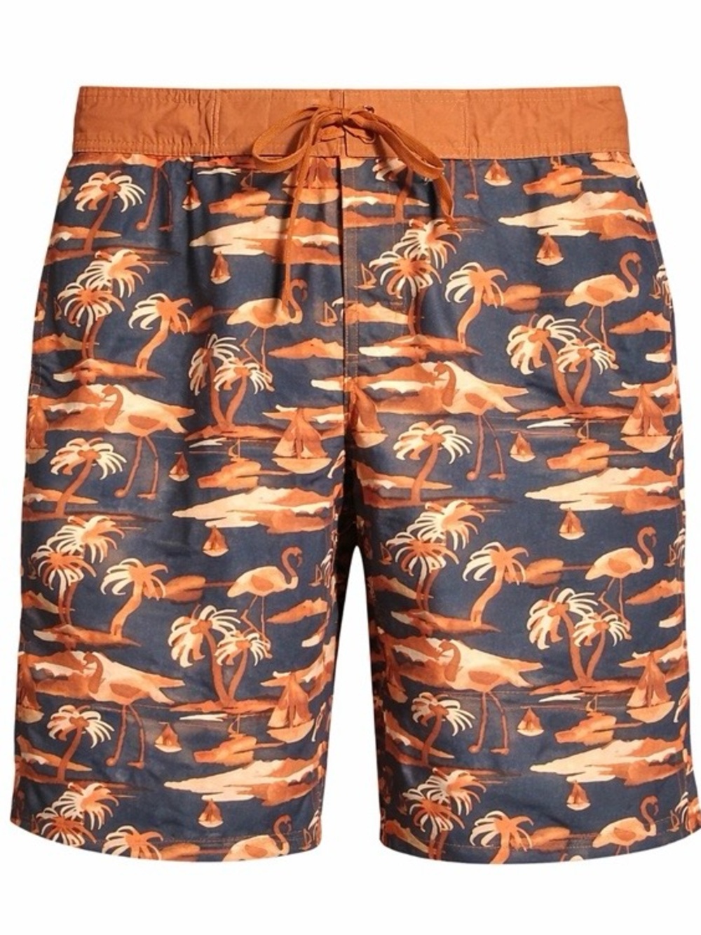 Goodfellow Swim Trunks Small Blue Gray & Orange Flamingo Palm Trees Tropical